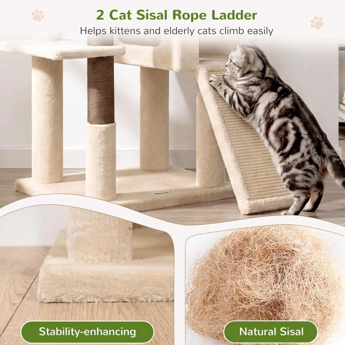 Globlazer Kratzbaum Beige XXL Stabil 190 cm fur 3-5 Große Katzen F74C | Stabile kippsichere Konstruktion, 2 Kratzrampe Sisal, bebilderte Anleitung. Katzchen Katzen Senioren Ausruhen Spielen Kratzen