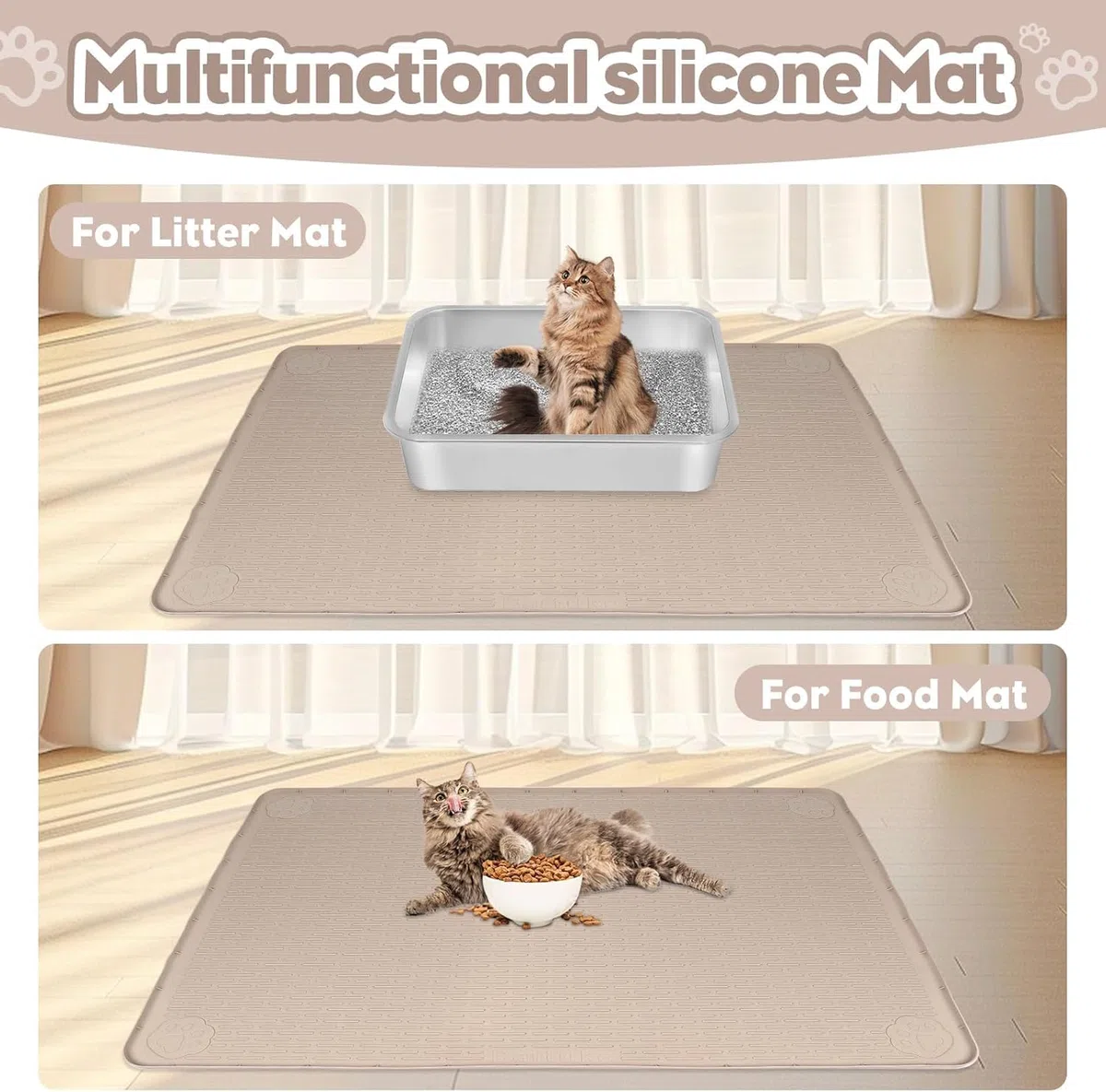 Kalolary Katzenstreu-Matten, 101,6 x 71,1 cm, extra große Silikon-Katzenmatte für Katzentoilette, leicht zu reinigen, weich auf Katzenpfoten, wasserdicht, urinfest, für den Boden, Khaki