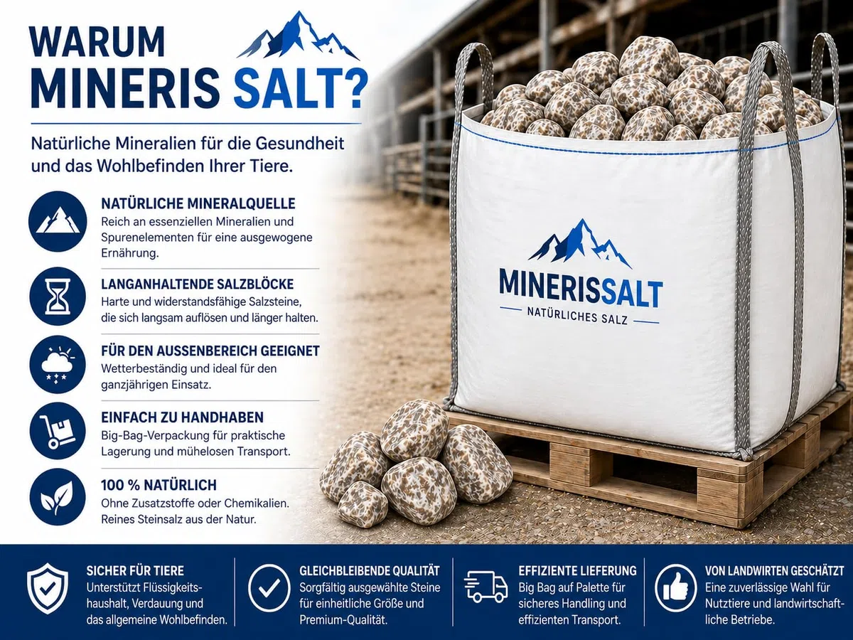 Premium Mineral-Leckstein für Nutztiere & Wildtiere – laborgeprüft für Rinder, Pferde, Schafe, Ziegen & Wild (1000 Kg, Ohne Aufhängeseil)