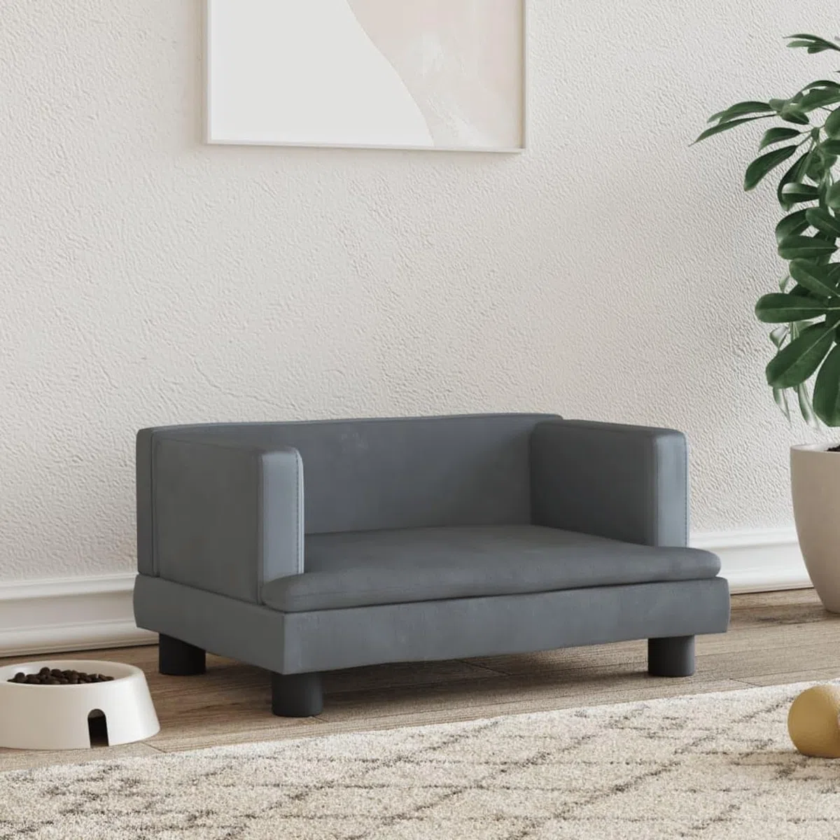 Hundebett Dunkelgrau 60x40x30 cm Samt Hundedecke Flauschig Hundematte Haustiermatte