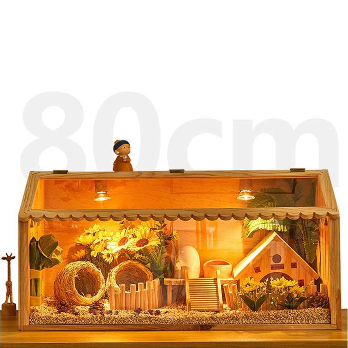 Gralara Hamsterkäfig Holz, Häuschen Holz Hamsterhaus, Hamsterhaus Holz Hamster Versteck Käfig Deko Zubehör, Kleintier Gehege Nistkasten Brutbox mit Fenster für Mäuse Chinchillas Vögel, 60 x 30 x 30cm