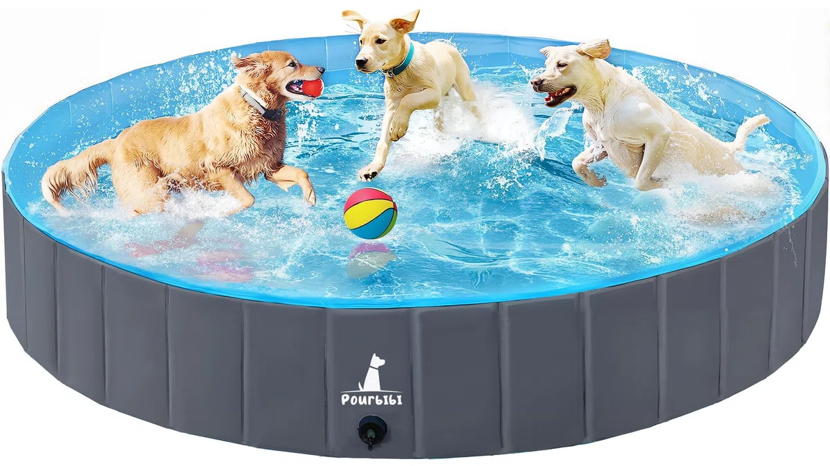 Pourbibi Hundepool für Große Hunde, Faltbare Schwimmbecken, Tragbarer PVC Hundepool 160 x 30 cm