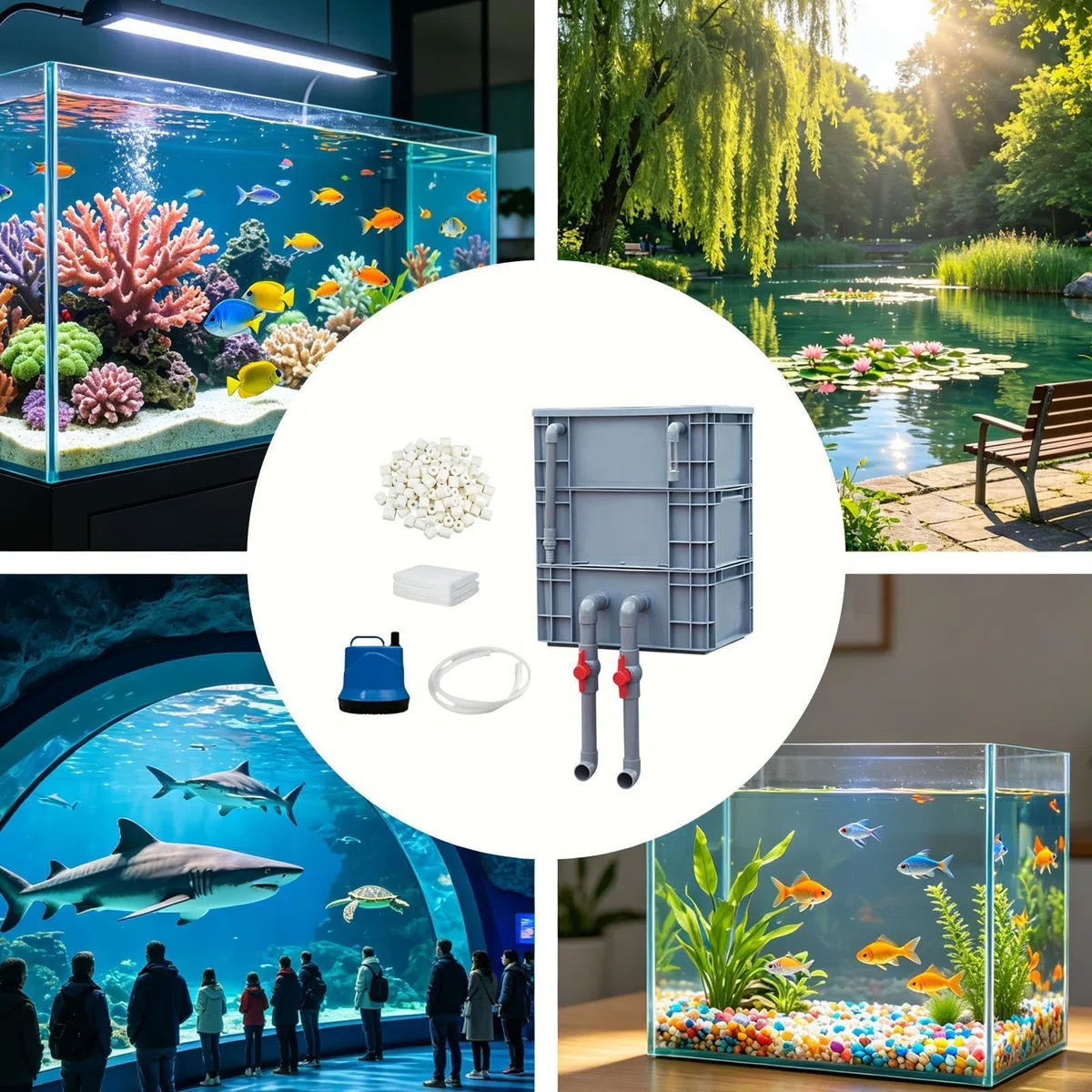 Generisch Aquarium Filter Für Aquarien Robuste Leise Umwälzpumpe | Schildkrötenbecken-Filter Wasserzyklus-Box-Kit für Süßwasser und Salzwasser, Hof und Teiche, kommerzielle, Haushalte,