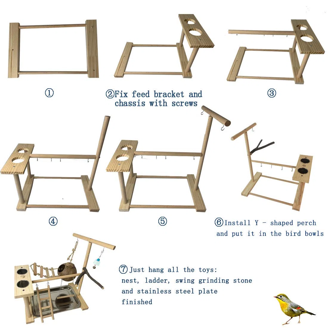 Hamiledyi Spielplatz für Papageien, Vogelspiel, Holz, Sitzstange mit Futterschalen, Spielzeug für Nymphensittiche, Nest mit Leiter für Sittiche