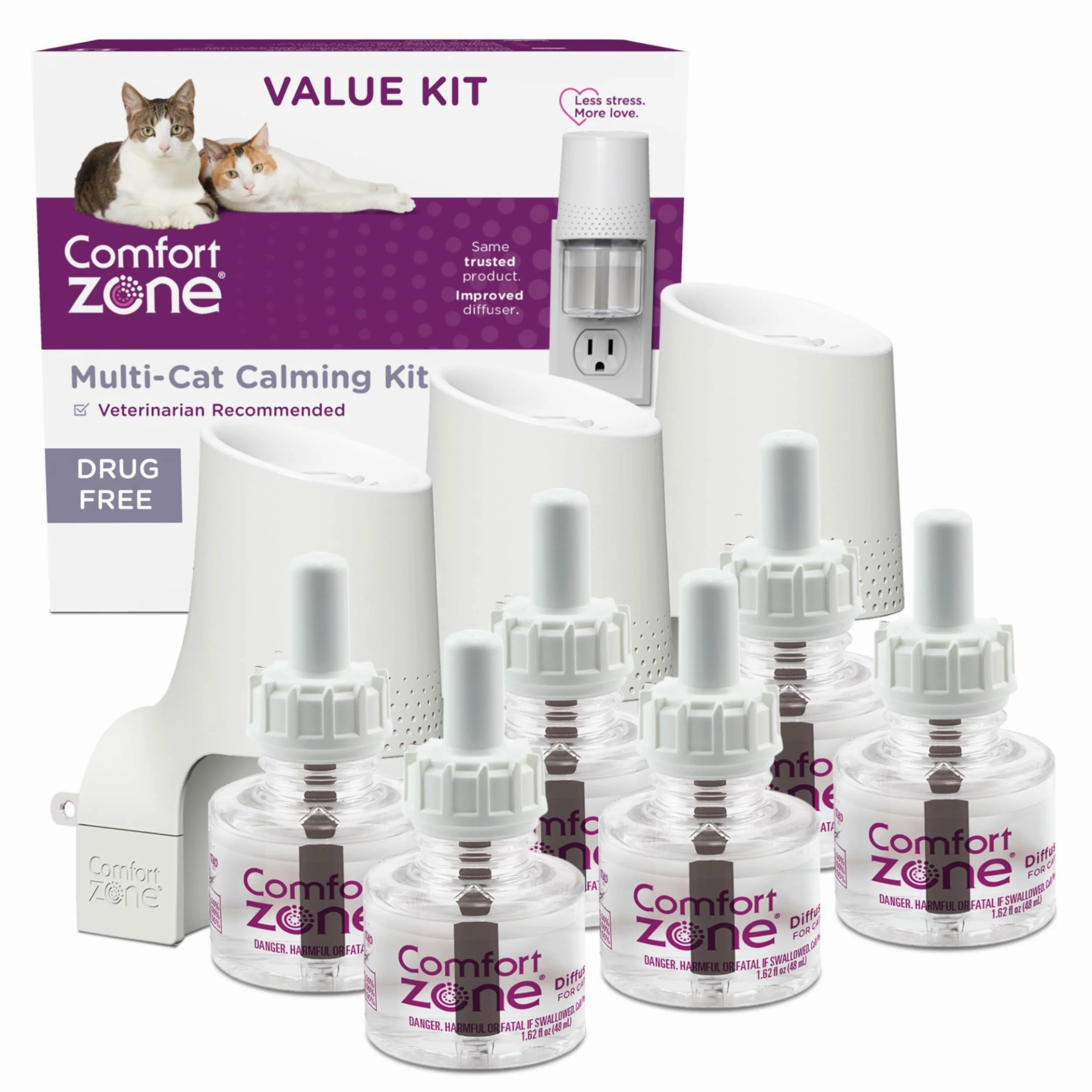 Comfort Zone MultiCat Beruhigungsdiffusor-Set, Katzenpheromon, 3 Diffusoren und 6 Nachfüllpackungen, 48 ml, Neue Formel
