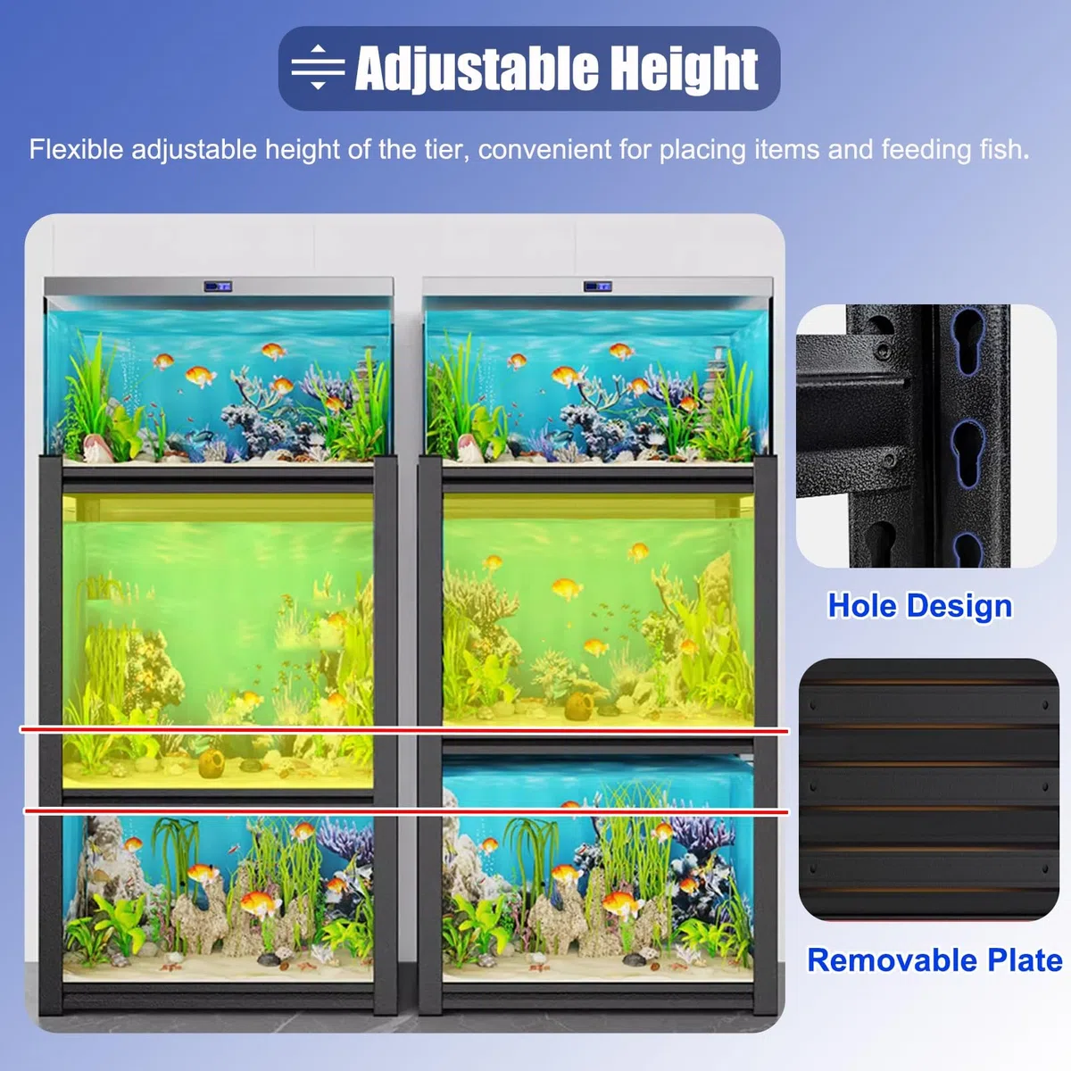 Aquarium Unterschrank Verstellbarer Schildkrötenständer für 3 Fischtanks, Terrarienregale mit Stahlrahmen für Bauernhäuser, Dekorativer Insektentankhalter für Wasserpflanzen(60x30 cm (24 x 12in))