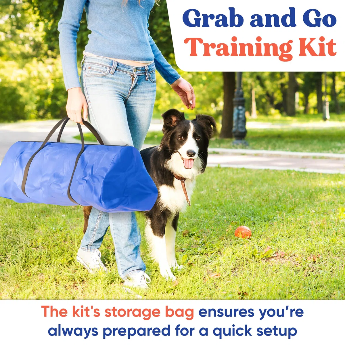 FetchFlow Agility-Ausrüstung für Hunde – Komplettes Hunde-Agility-Kurs-Hinterhof-Set mit geflochtenen Stangen, A-Rahmenleiter, Kegeln, Hunde-Springreifen, Hunde-Agility-Tunnel-Sandsäcken, robustes