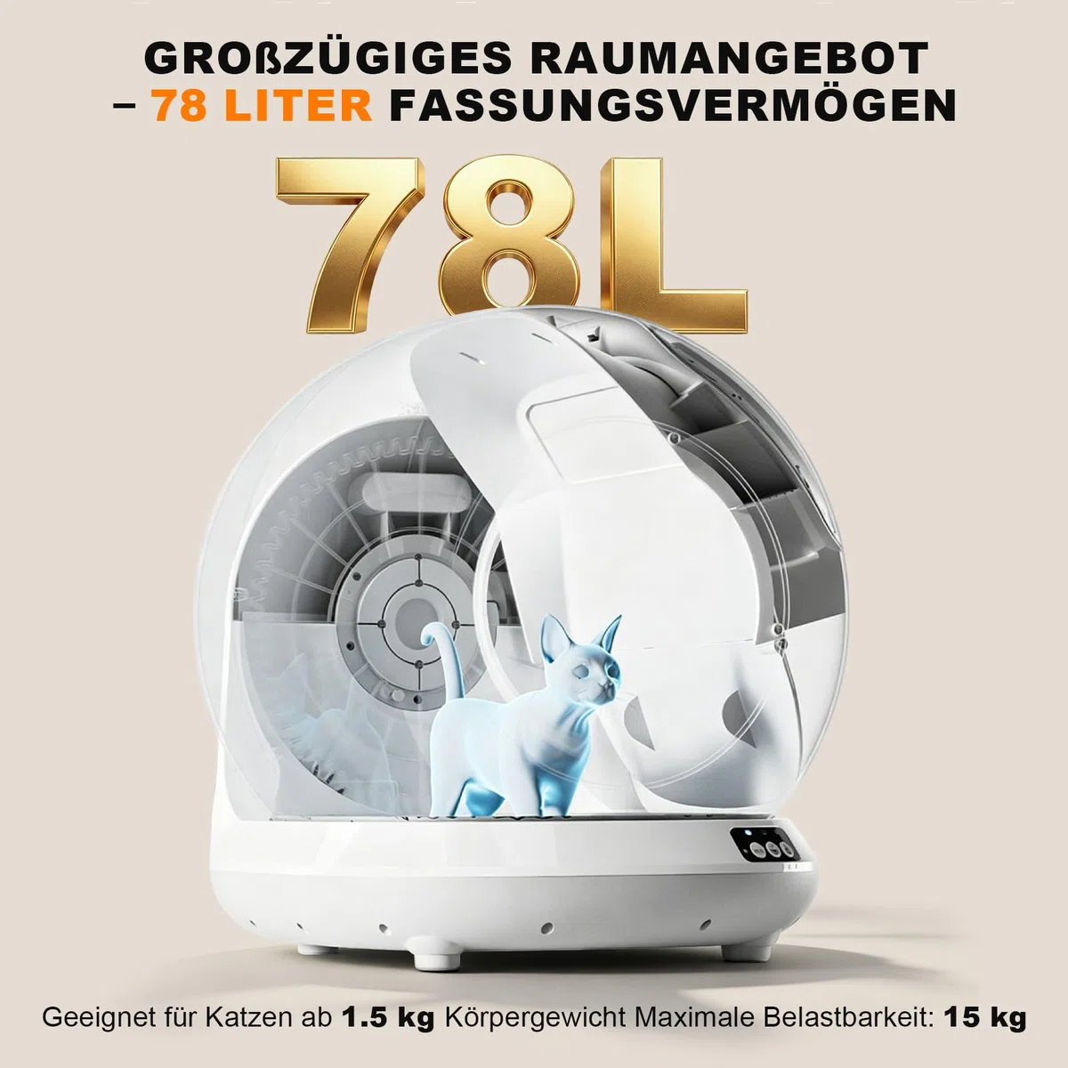 Katzenklo Selbstreinigend | mit Trittfläche, 78L Groß Elektrische Katzentoilette, Geruchskontrolle&APP-Steuerung&Sicherheitsschutz, Mehrere Katzen