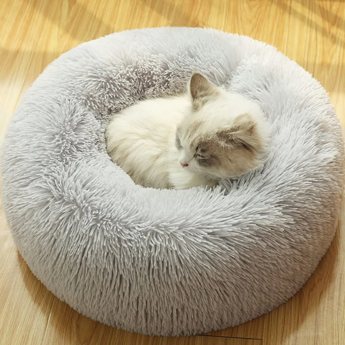 Beruhigendes Hundebett, Anti-Angst-Hundebett, Plüsch-Donut-Hundebett für kleine Hunde, weiches, flauschiges, bequemes Hundebett aus Kunstfell, waschbares kuscheliges Haustierbett, Durchmesser 81 cm