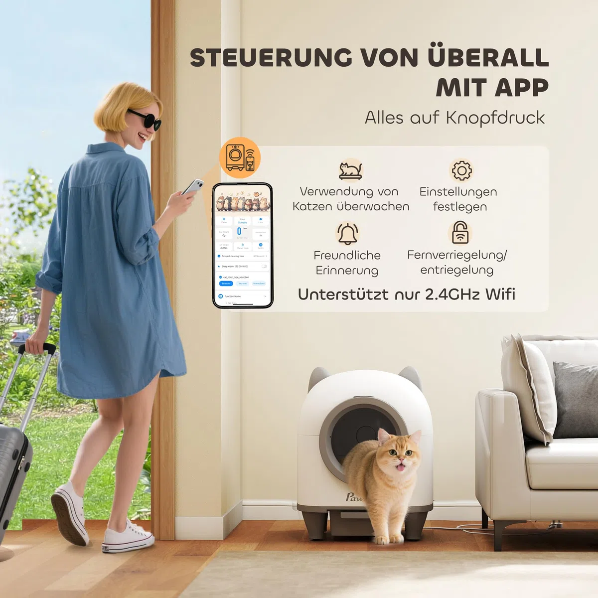 PawHut Selbstreinigende Katzentoilette, 80L Katzenklo Selbstreinigend mit APP Steuerung, Müllbeutel, Geruchsbeseitigung, Automatisches Katzenklo für Mehrere Katzen | Katzenklo Selbstreinigend, Geruchsbeseitigung, Automatisches Katzenklo für Mehrere Katzen