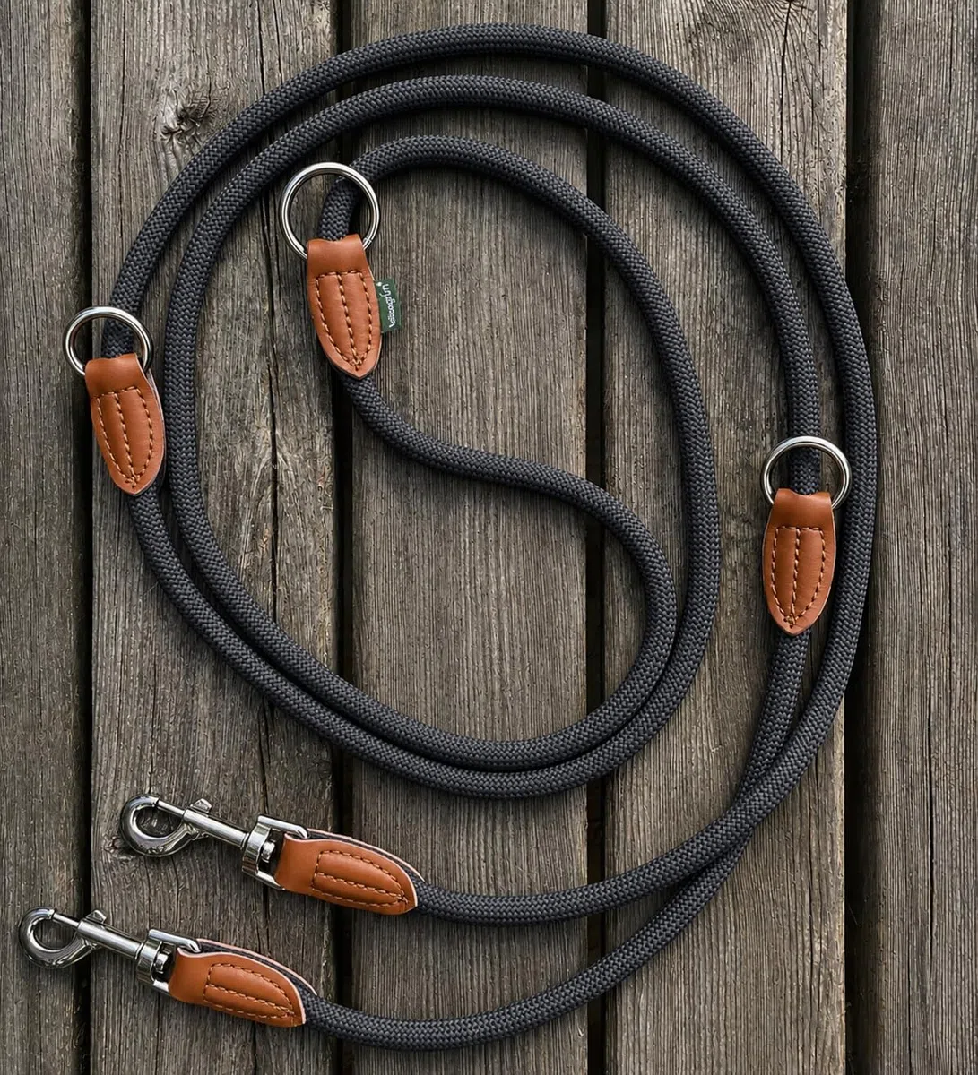 Leisegrün Nylon Hundeleine 3m Große Hunde - Verstellbar, 2 Karabiner | Führleine, Freihandleine & Umhängeleine | Paracord & Wasserfest | Farbe: Schwarz