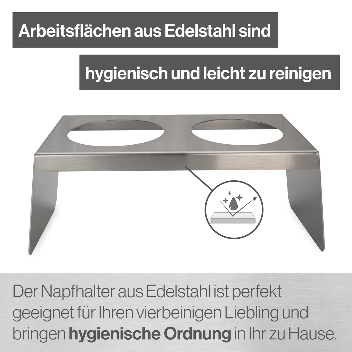 Feuerfest 123 Futterstation für 2 Näpfe I Ø 24cm I Hochwertiger Hundenapf zum Hinstellen I Stilvoller Hunde-Fressnapf aus 100% rostfreiem Edelstahl I Erhöhter Futternapf aus präziser Handarbeit