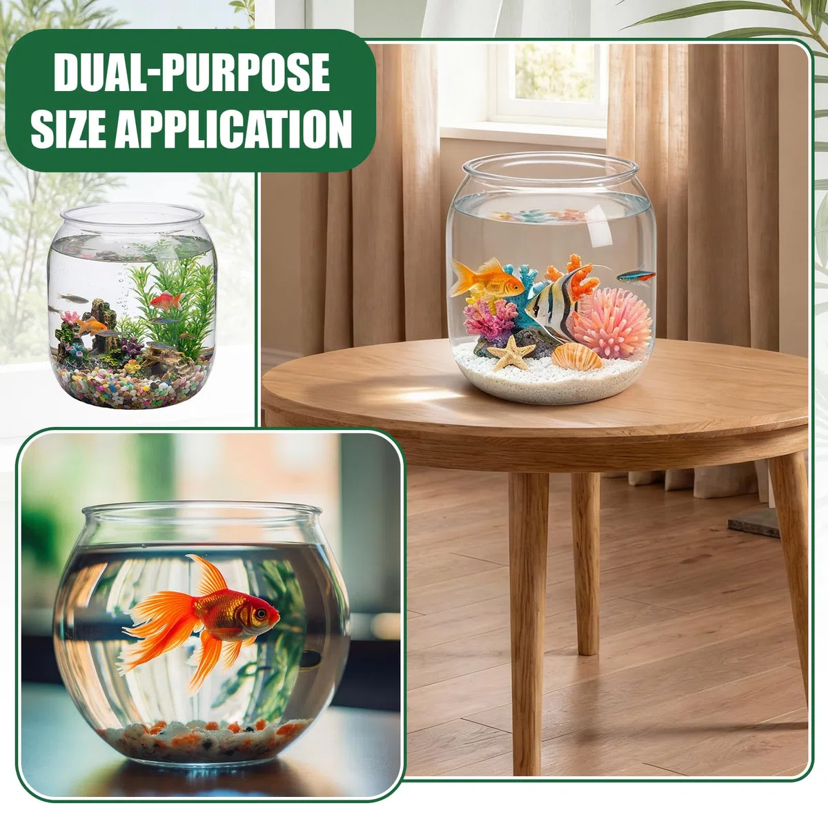 Kunststoff-Fischschale, 2 Stück, groß, rund, transparent, Betta-Aquarium, bruchsicher, Hydrokultur-Pflanzgefäß, Mehrzweckbehälter für Terrarium, Blumenvase, Tafelaufsatz