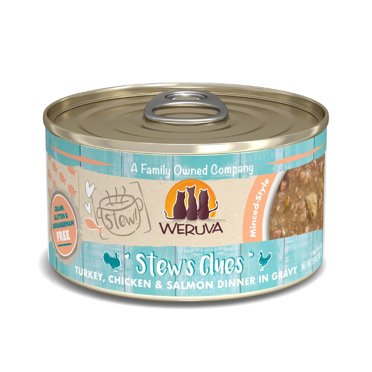Weruva Classic Cat Stews!, Stew's Clues with Truthahn, Chicken & Salmon in Gravy, 30 oz Can (Pack of 12)