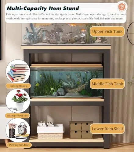 Terrarium-Unterschrank im Mid-Century-Stil für Reptilien – Verstellbarer Halter für große Fische, Schildkröten-Terrarium-Regal, Robustes Aufbewahrungsregal für Wassertiere
