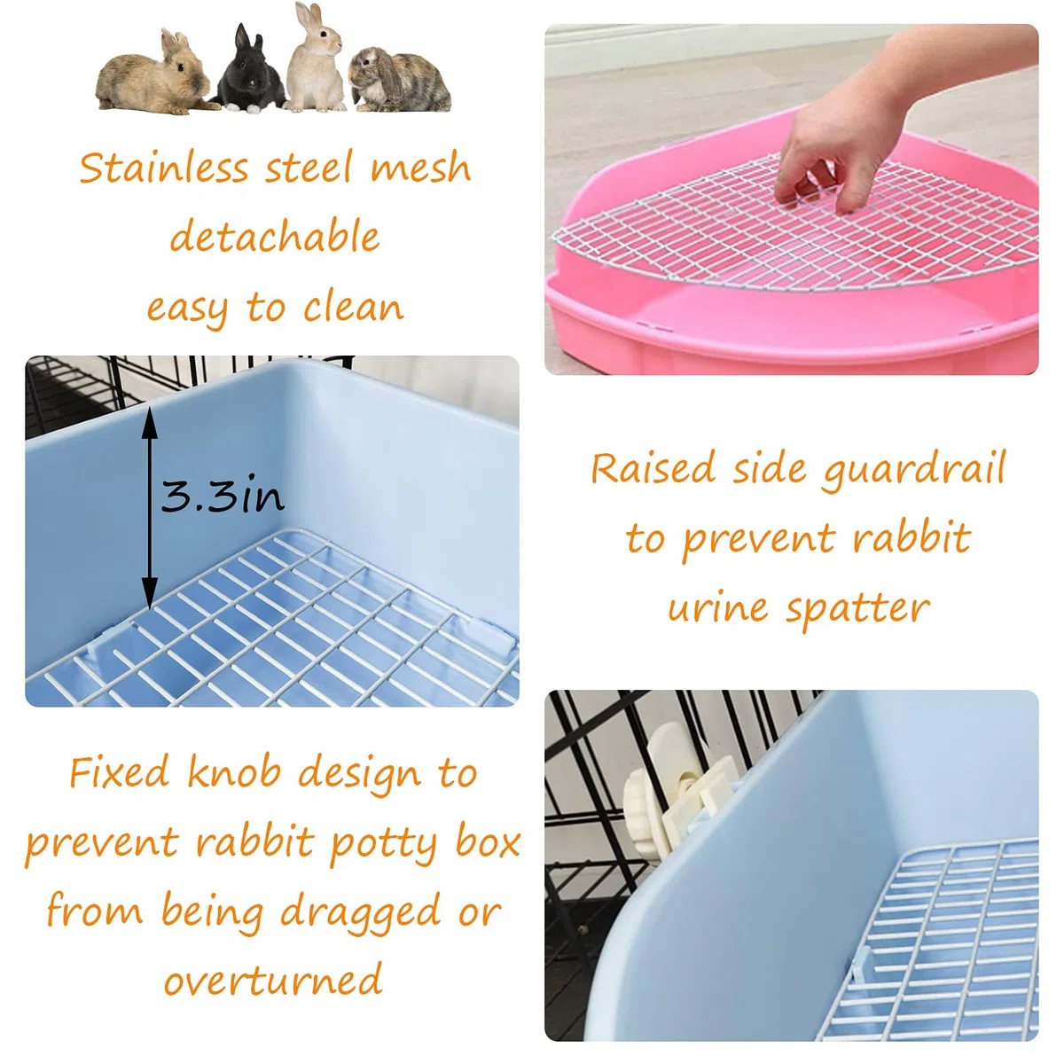 PINVNBY Extra große Ecktoilette für Kaninchen, Meerschweinchen, Frettchen | 46,5 cm großer, fächerförmiger Töpfchentrainer mit Anti-Auslaufschutz, robustem Kunststoff und Käfig-Clips | leicht zu