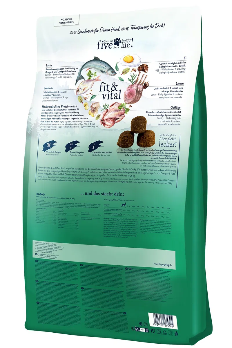 Happy Dog 60761 - Supreme fit & vital Maxi Adult - Hunde-Trockenfutter für große Hunde - 14 kg Inhalt