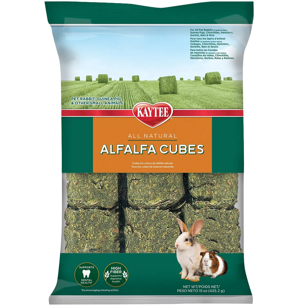 Kaytee Alfalfa Cubes für Kaninchen, 15 oz (425 g), geschmacklos, 1 Stück, für Kleine Rassen, Alle Altersstufen
