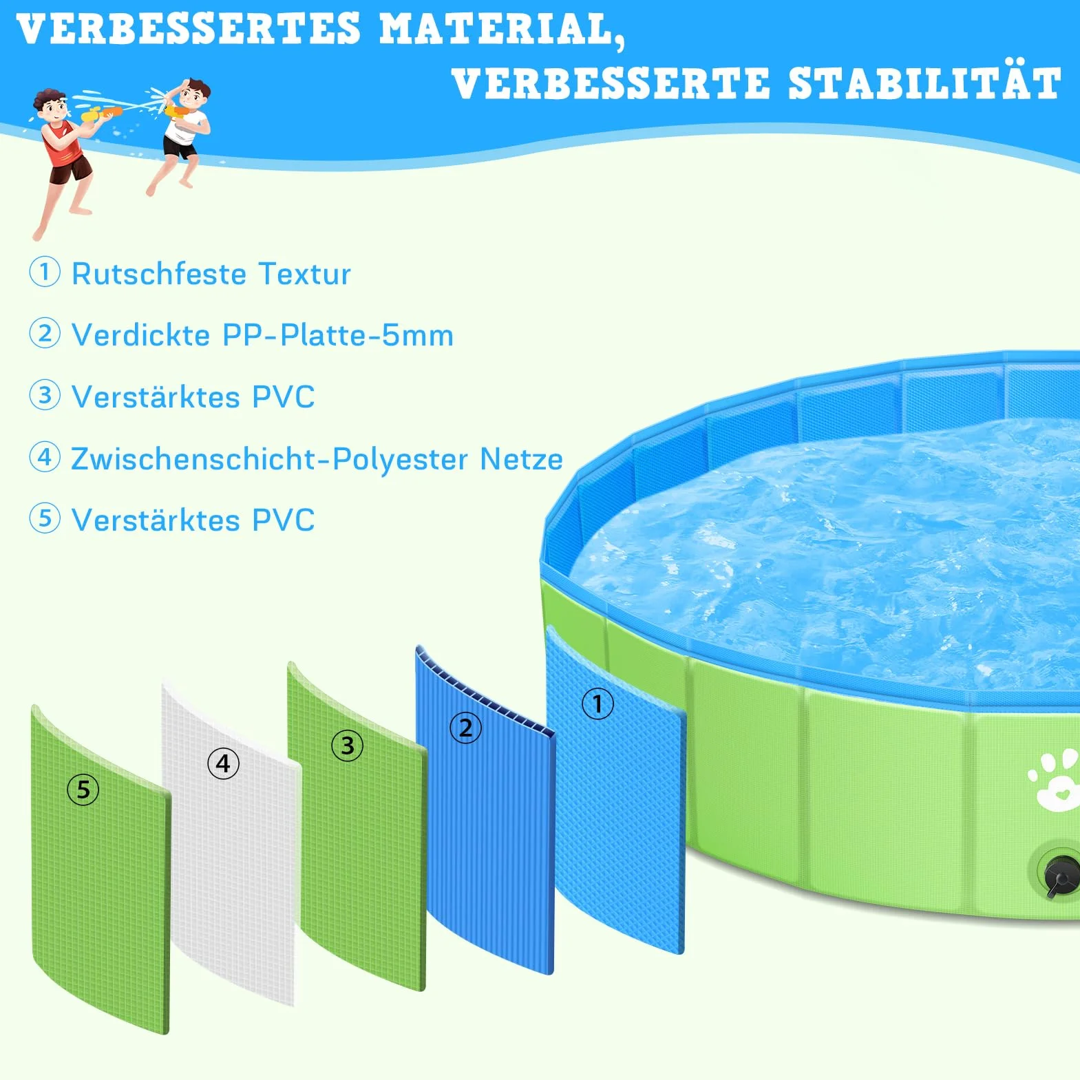 ZOOYAUE Hundepool, Faltbare Hundepools für Kleine, Mittlere&Große,Swimmingpool Planschbecken Hundebadewanne Faltbarer für Hunde und Katzen,Abriebfest&rutschfest