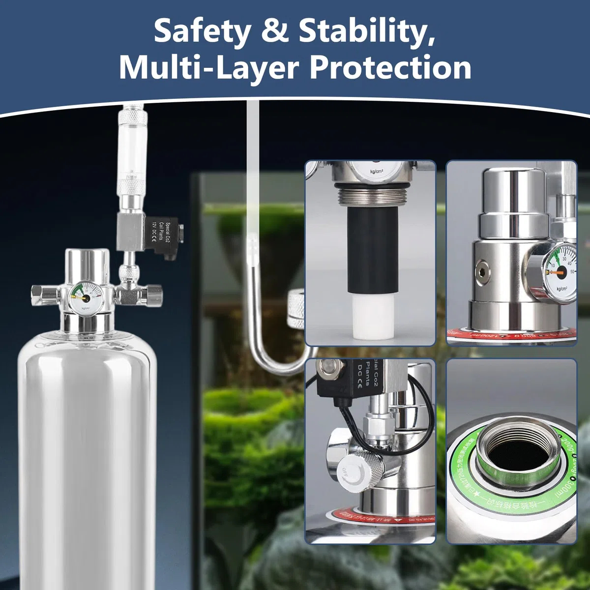 2L CO2 Anlage Aquarium Komplett-Set, Edelstahl 2kg CO2 Flasche Generator | Aquarium Kohlendioxid Reaktor Kit mit Magnetventil, Diffusor, Visueller Blasenzähler für Aquarienpflanzen Pflanzenwachstum