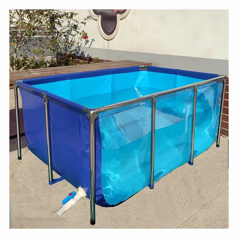 Faltbarer Fischteich, Freistehendes Aquarium mit Stahlrahmen, Flexible PVC-Leinwand, Sichtfenster, Zuchtbecken für Koi, Goldfisch, Outdoor