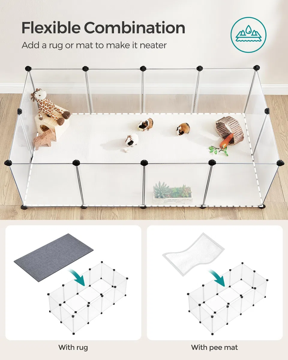 Songmics Haustier-Laufgitter mit Boden, modularer Zaunkäfig für kleine Tiere, Meerschweinchen, Hamster, Kaninchen, Haustier-Übungslauf und Käfig, transparente Kunststoffplatten, ULPC02W