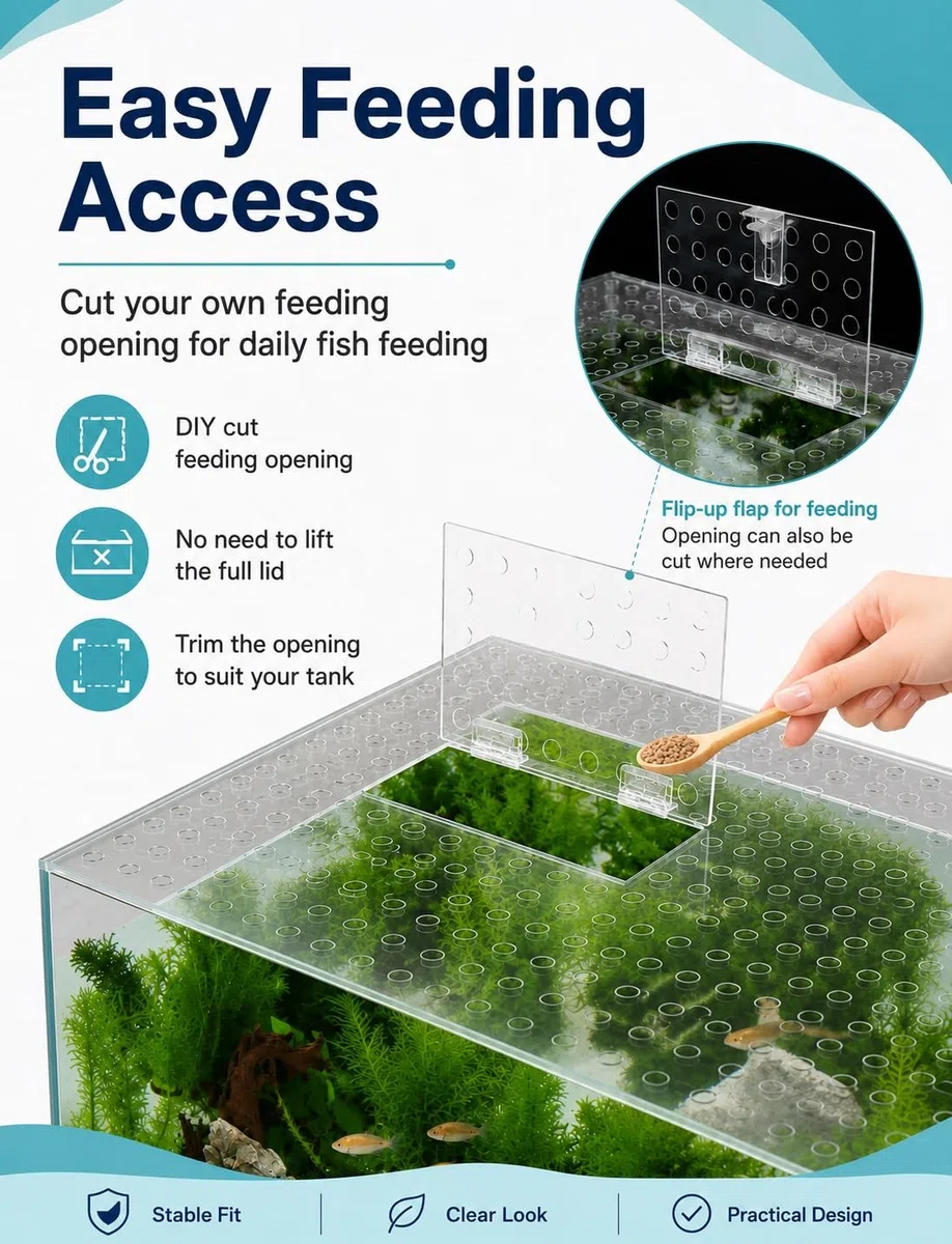 Klarer Aquariumdeckel, 1 mm Polycarbonat, Futterfenster zum Zuschneiden(100x40cm)