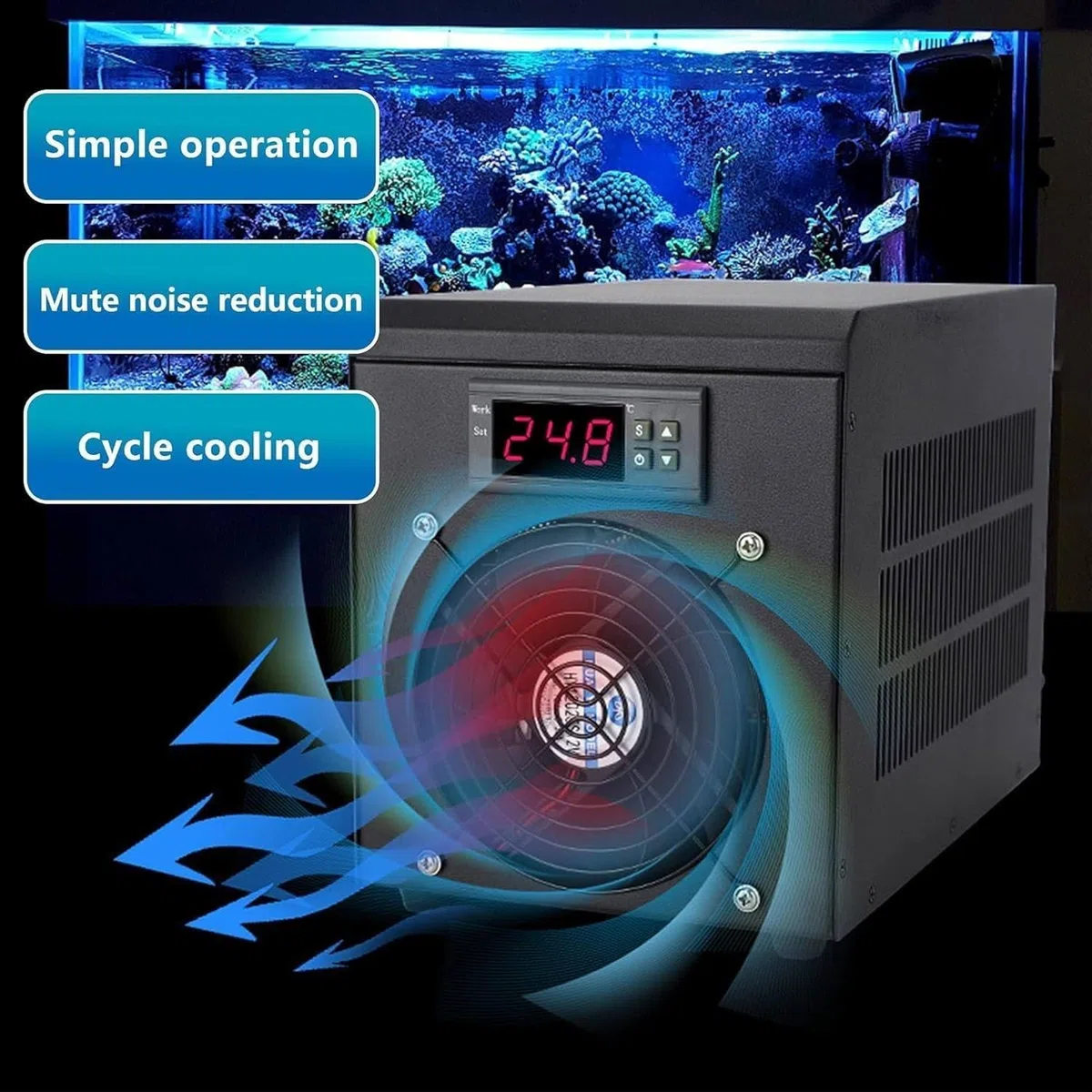 Aquarium-Kühler, Wasserkühlmaschine für Aquarien, leises Kompressor-Design für effektive Temperaturkontrolle in Süß- und Salzwasseraquarien