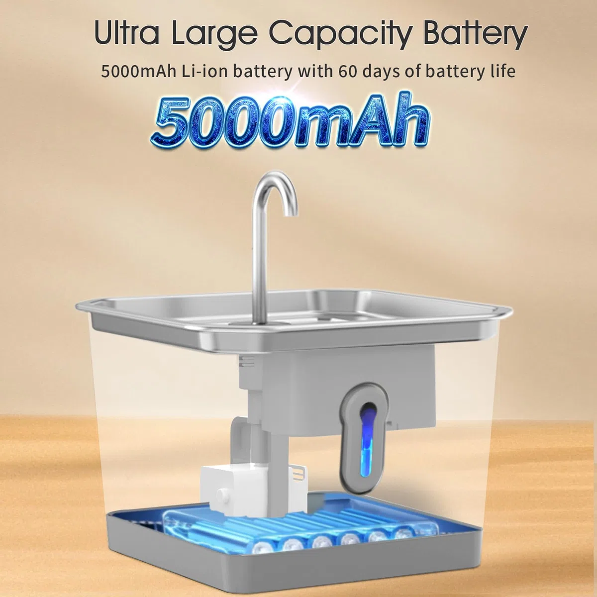 Bewinner Smart Katzenbrunnen – 3,5 L Kabellos Edelstahl Katzen Trinkbrunnen, Leiser Automatischer Cat Water Fountain mit Aktivkohlefilter für Haustierbrunnen