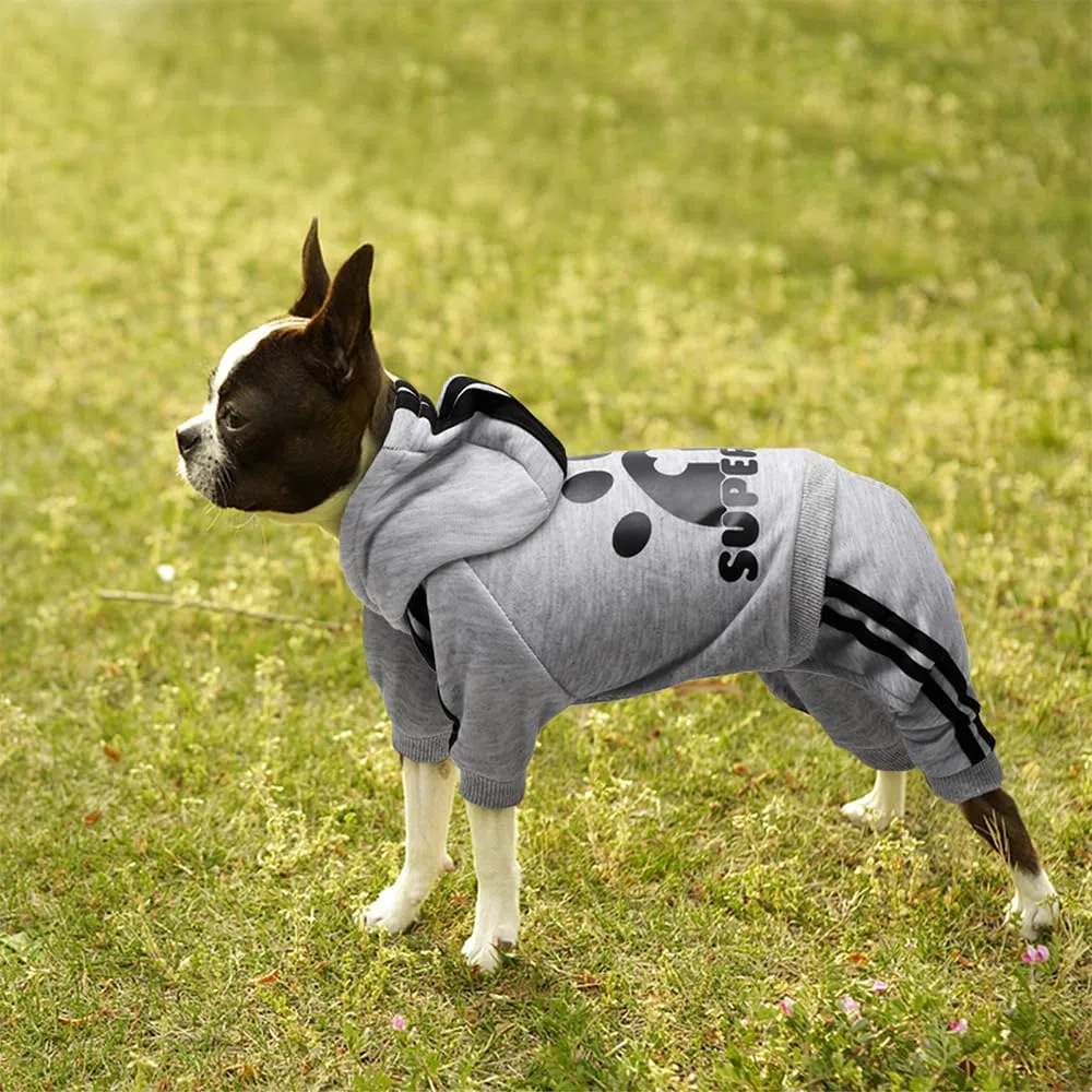 Hunde-Kapuzenpullover mit 4 Beinen, Overall für kleine Hunde, Welpenkleidung, Hundepullover, Sweatshirt, Baumwolle, Wintermantel, Katzenbekleidung (XS, Grau)