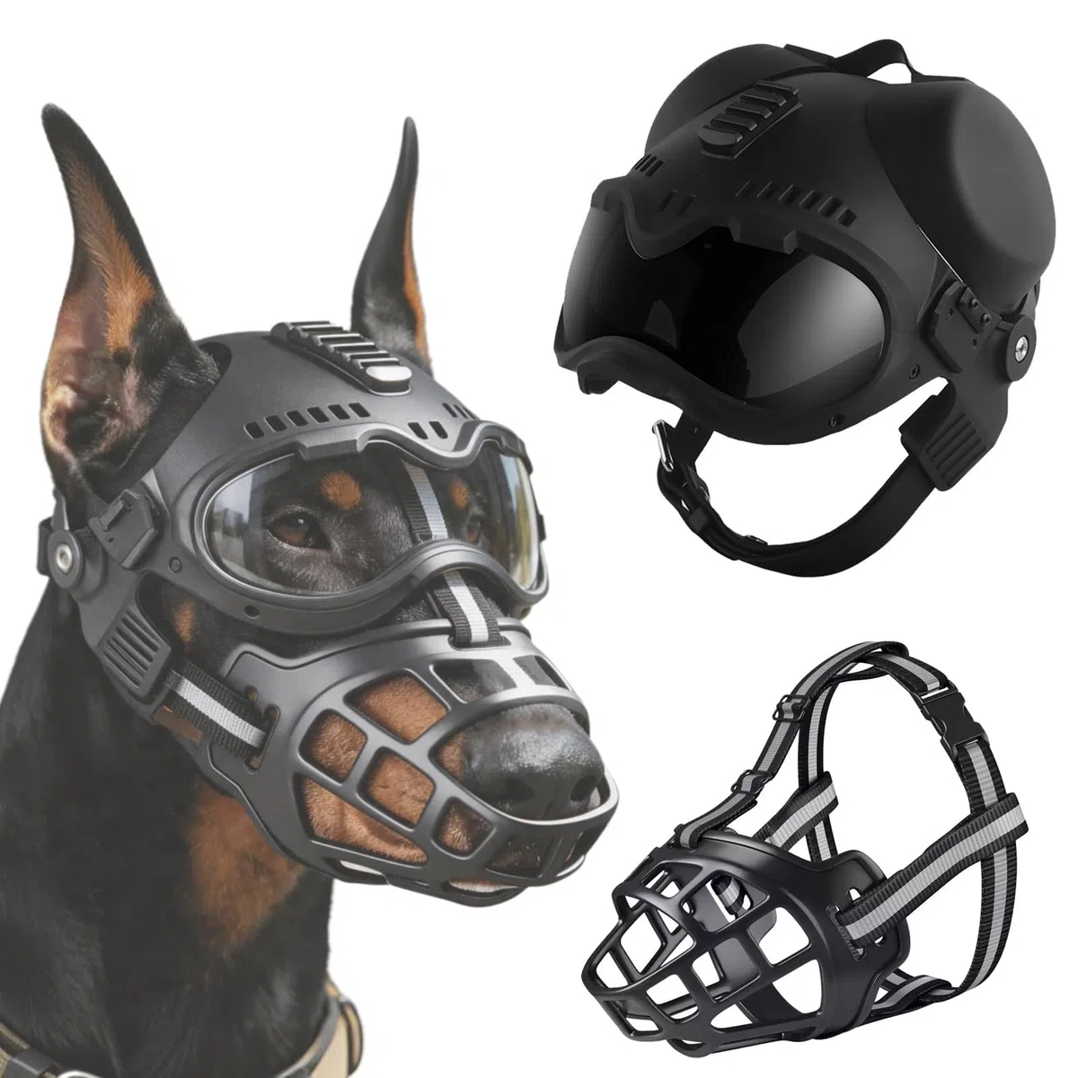 K9 Taktischer Hundehelm mit Maulkorb, Winddichter Und Schlagfester Kopfschutz für Kleine und Mittelgroße Hunde, Verstellbarer Riemen für Reiten im Freien, Wandern und Abenteuer