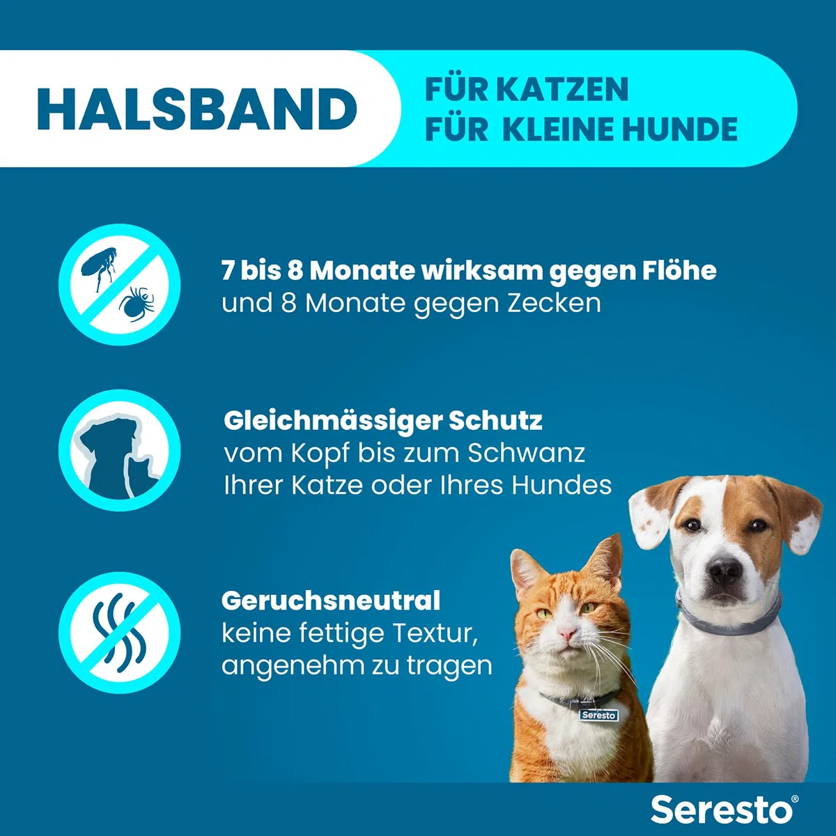 Seresto Zeckenhalsband Kombi-Set für kleine Hunde bis 8 kg & Katzen, 2 Halsbänder | Praktisches Set mit 1x für kleine Hunde bis 8kg & 1x für Katzen. Bis zu 8 Monate Schutz gegen Zecken und Flöhe
