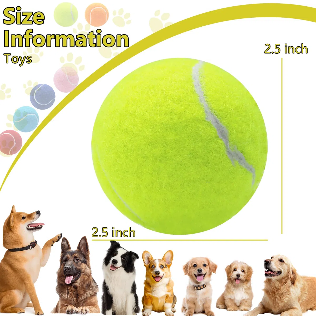 Swingers Quietschende Tennisbälle für Hunde, 6,3 cm, Trainingsball für Haustiere, Hunde, mit Netz-Tragetasche, leicht zu transportieren (mehrfarbig, 60 Stück)