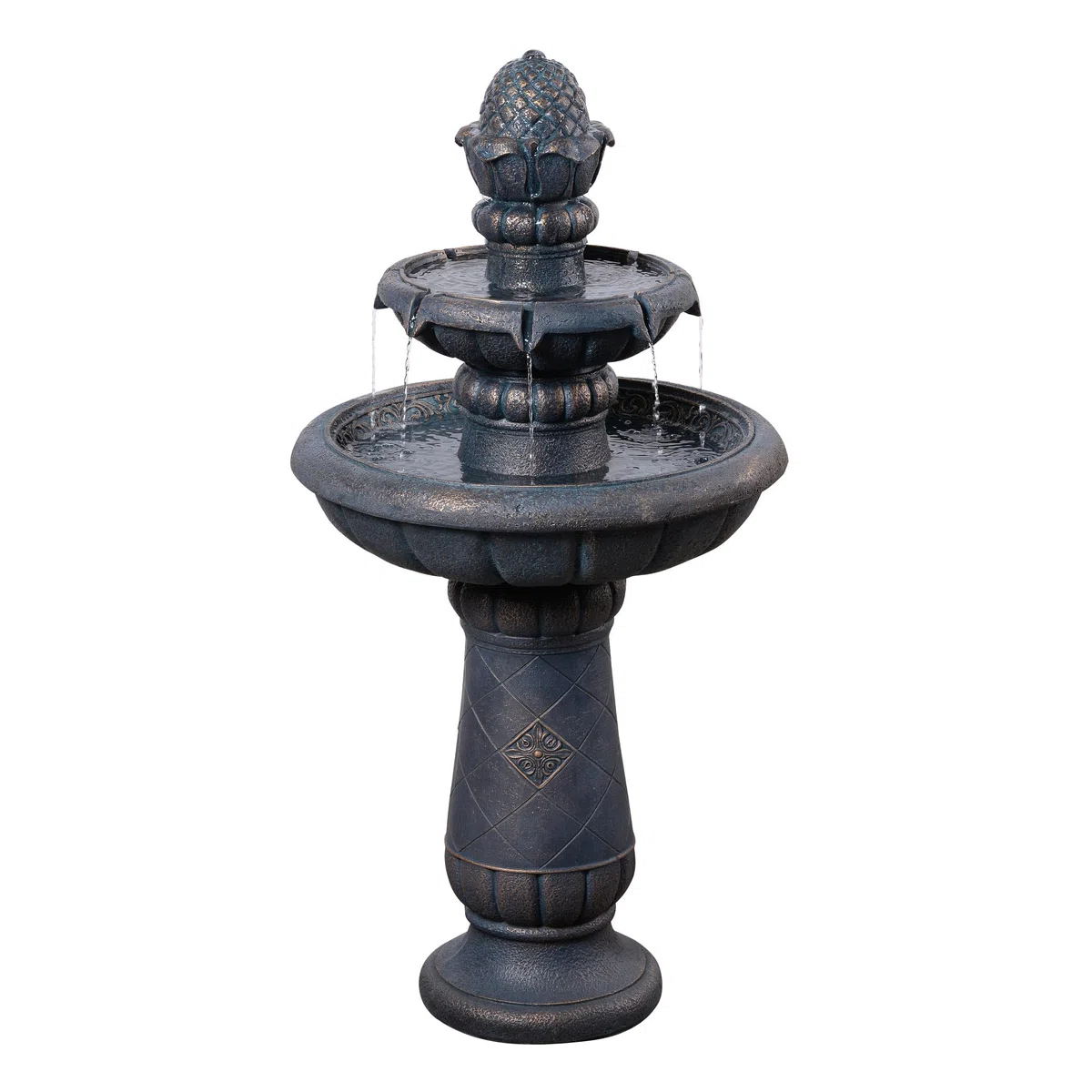 Teamson Home Vogelbad Brunnen 99 cm, 2-stufig, flaches Becken, Antik-Steinoptik und sanft fließendes Wasser, Kupferoptik | Flaches Becken, Antik-Steinoptik, Sanft fließendes Wasser