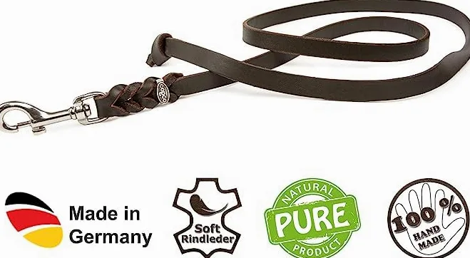 Hundeleine Leder 10m große Hunde – Schleppleine [ohne Handschlaufe] Lederleine Hund geflochten leicht – Führleine & Trainingsleine aus robustem Rindsleder mit Chrom Karabiner, Dog Leash 12mm, Braun
