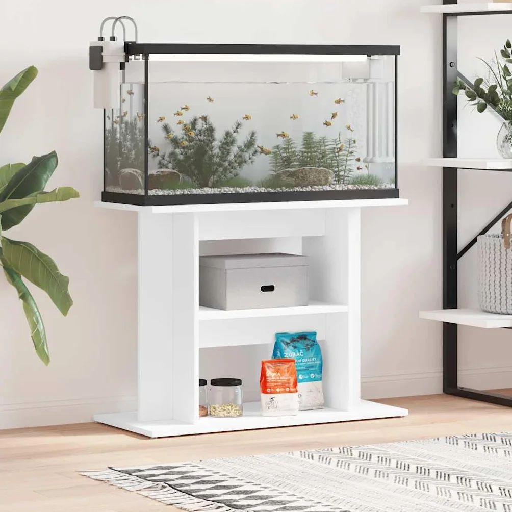 Aquariumständer Weiß Holzwerkstoff 80x35x60 cm Stabiler Unterschrank mit 3 Ablagen und Tür für Aquarium Zubehör wie Filter Pumpe Futter Wohnraum Regal