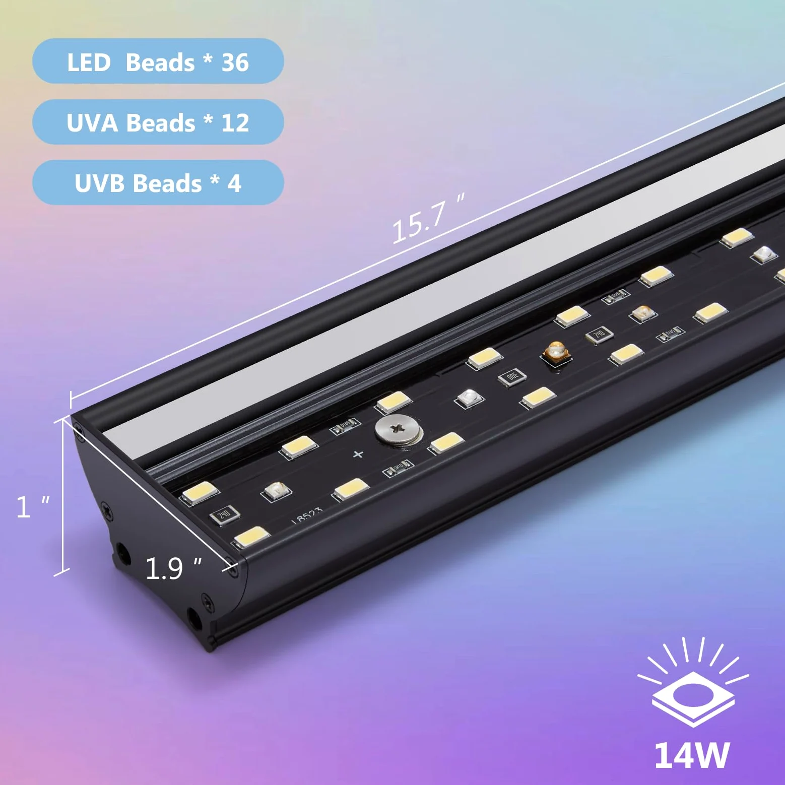 REPTITRIP P 14 W UVB Reptilienlicht, UVB-Lichtregler für Reptilien mit Dimmung und 4 UVI-Modi, 40,6 cm UVB-Licht aus Aluminium für Schildkröte, Schlange Bartdrache, LED 6500K