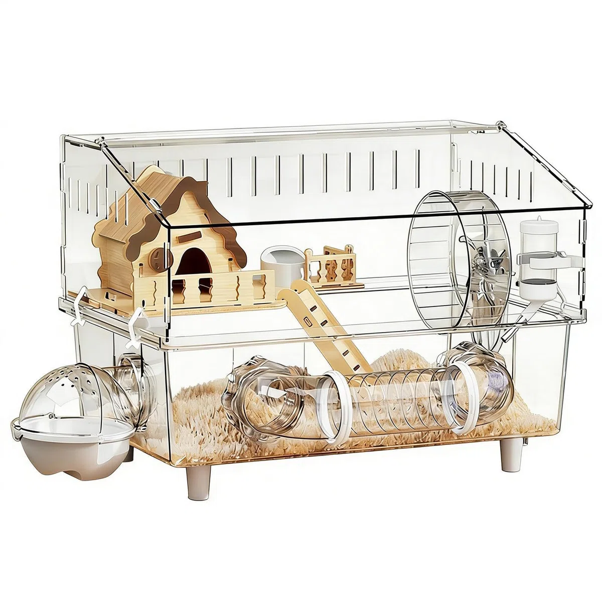 Großes Nagerheim 2-stöckiges Acrylgehege | Hamster-Gehege für Garten, Terrasse, Zuhause, Beobachtung