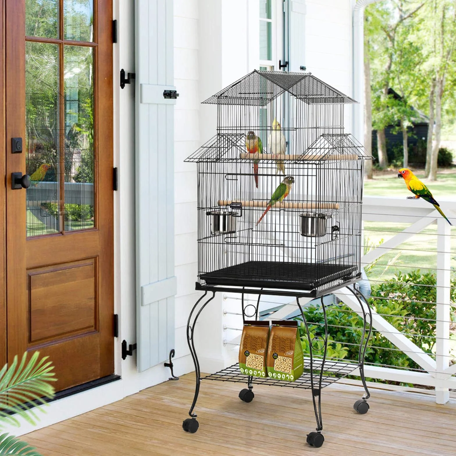 Yaheetech Vogelvoliere Vogelkäfig mit Ständer für Nymphensittiche, Papageien, Tauben schwarz