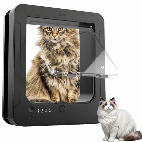 Automatische Katzenklappe Mikrochip Tür mit RFID-Sensor, 4-Wege-Verriegelung, Fernbedienung, wetterfeste Dichtung für Katzen und kleine Hunde, 29,8 x 25,4 cm