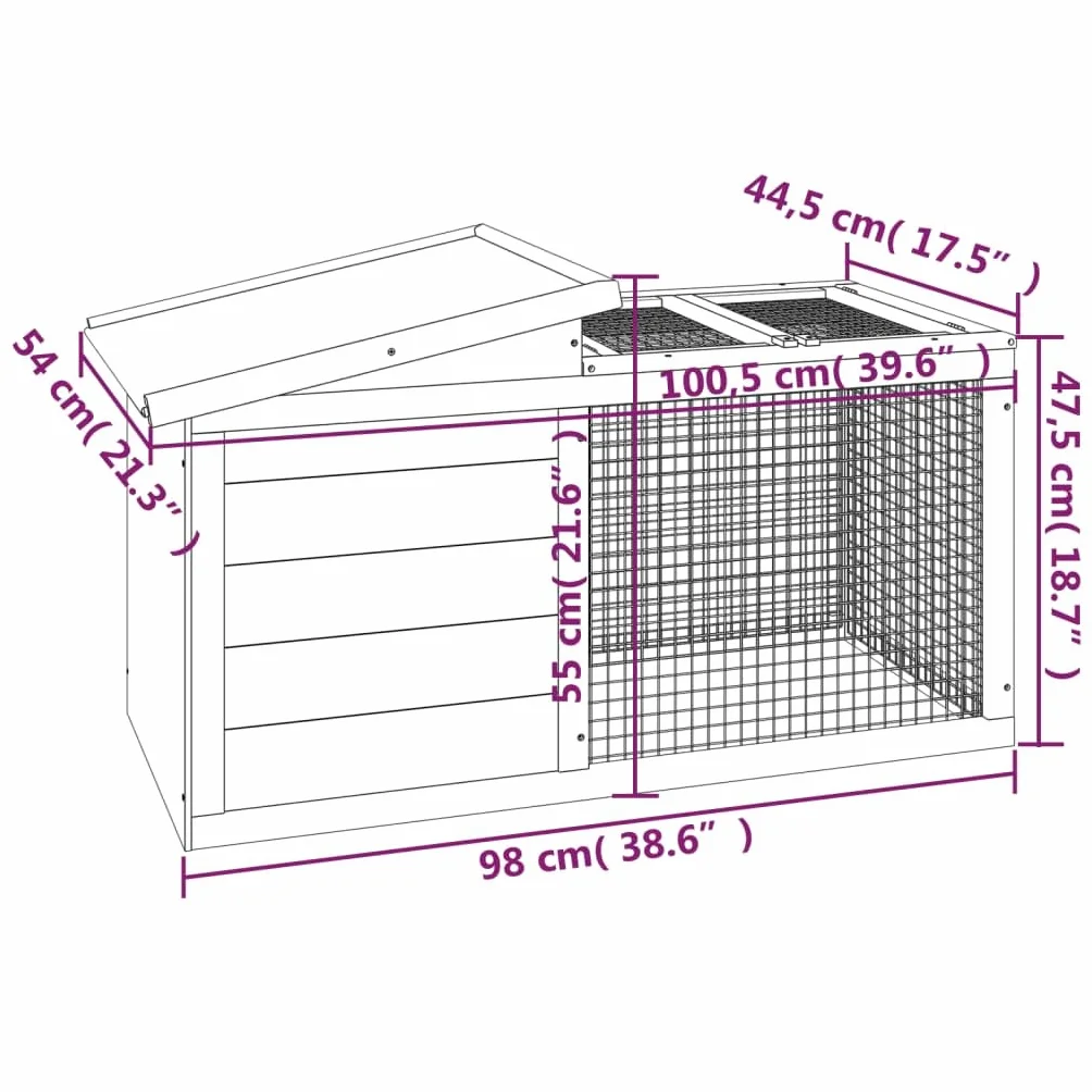 Kaninchenstall Braun aus massivem Kiefernholz 100,5x54x55 cm mit Freilaufgehege und Schlafplatz, wetterfest für Garten, Terrasse, Balkon, ideal für Kaninchen und Meerschweinchen