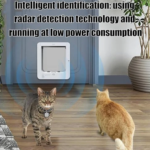 Automatische Katzenklappe Mikrochip Tür mit RFID-Sensor, 4-Wege-Verriegelung, Fernbedienung, wetterfeste Dichtung für Katzen und kleine Hunde, 29,8 x 25,4 cm