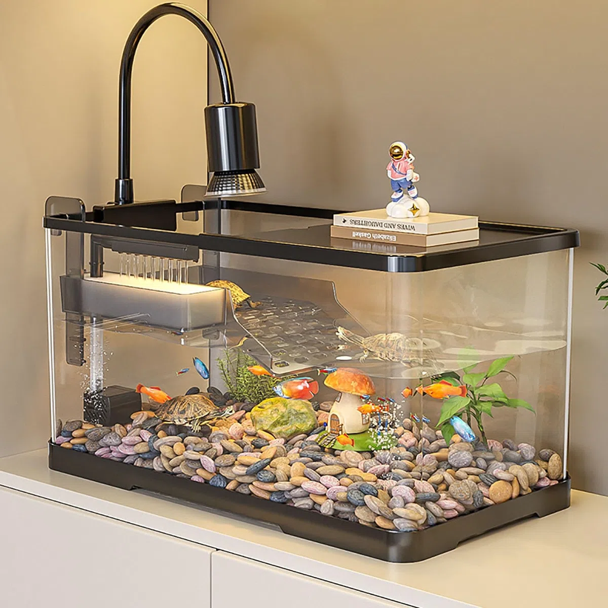 Schildkrötenbecken, Acryl-Schildkröten-Tank-Starter-Set Mit Bask-Plattform, Bodenablauf, Reptilien-Terrarien, Kleines Aquarium Für Kleine Reptilien(X-Large)