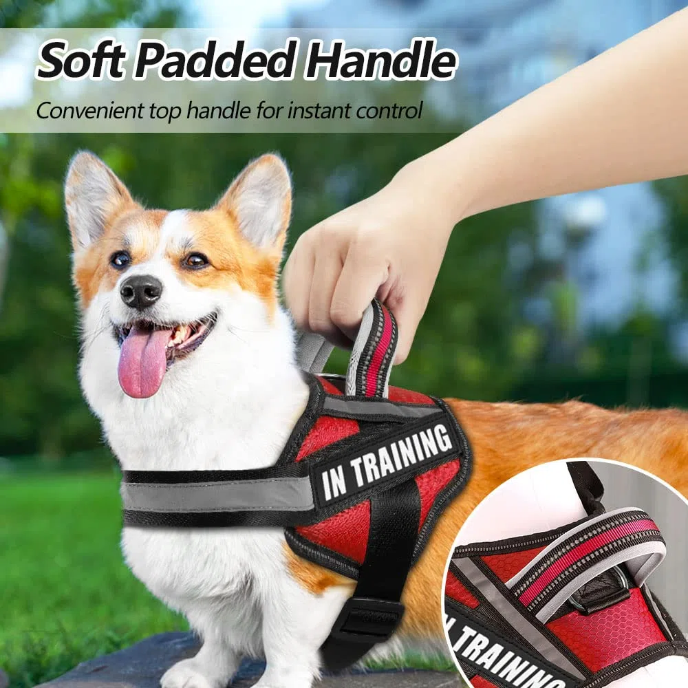 Hundegeschirr und Patches Set, Animire im Trainingsservice Hundegeschirr mit 10 Hundeflicken, Reflektierende Hundeweste mit Griff für kleine, mittelgroße und extra große Hunde