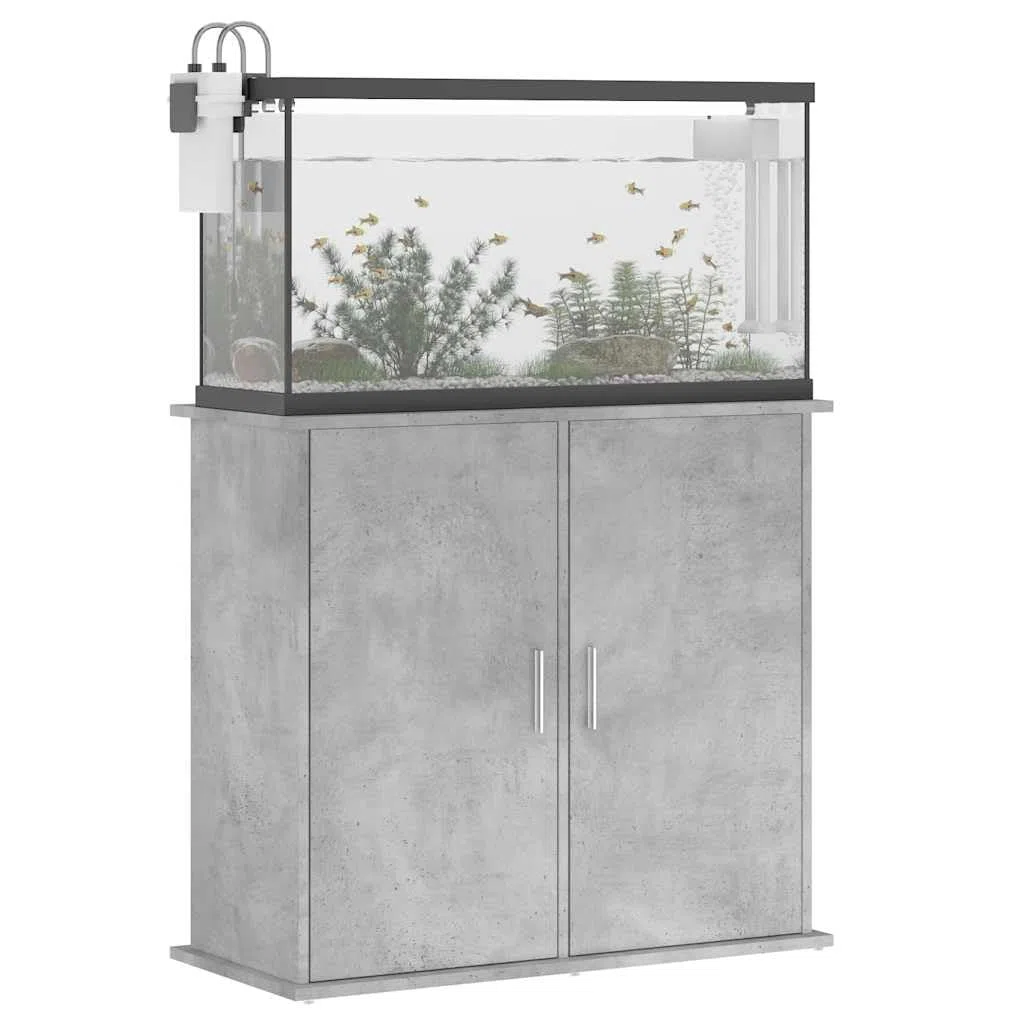 Aquariumständer Betongrau 81 x 36 x 73 cm Holzwerkstoff | 4 Türen Stauraum, Feuchtigkeitsbeständig, Stabile Konstruktion, Mit Wandbefestigung