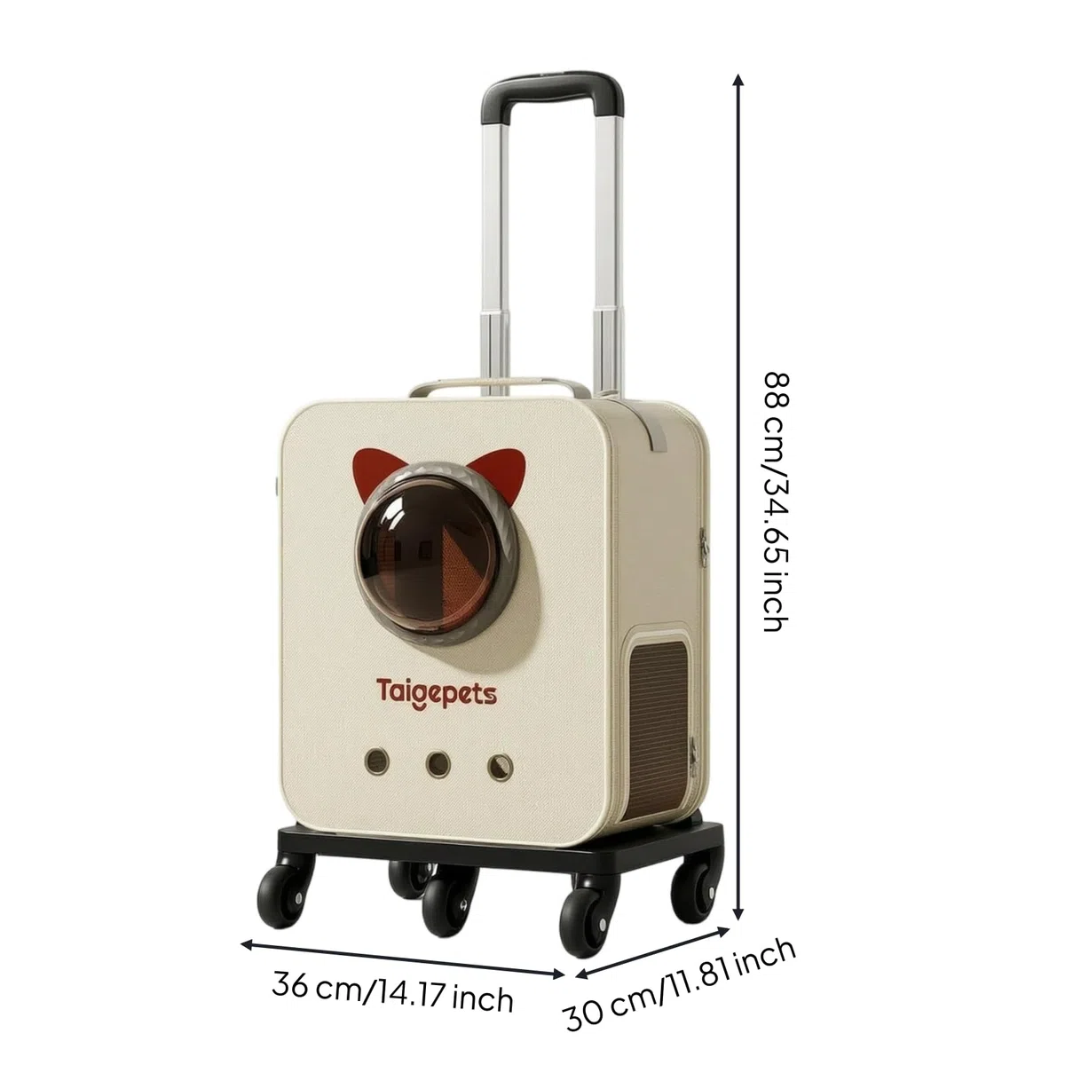 Gralara Katzenrucksack formstabil Tirucksack mit Fenst belüftet Hunducksack für Katzen, Welpen, untwegs, 37x24x43cm, Großer Rucksack Mit Rollen Für Katzen, Abnehmbar Und Faltbar, Universalräder