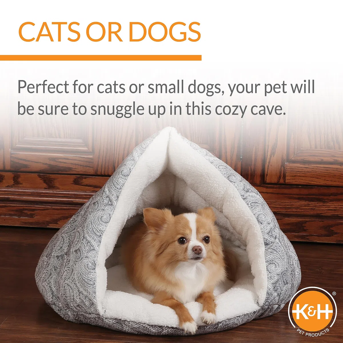 K&H PET Products Selbstwärmendes Haustierbett, Katzenbett, Höhle, Grau, 45,7 x 48,2 cm