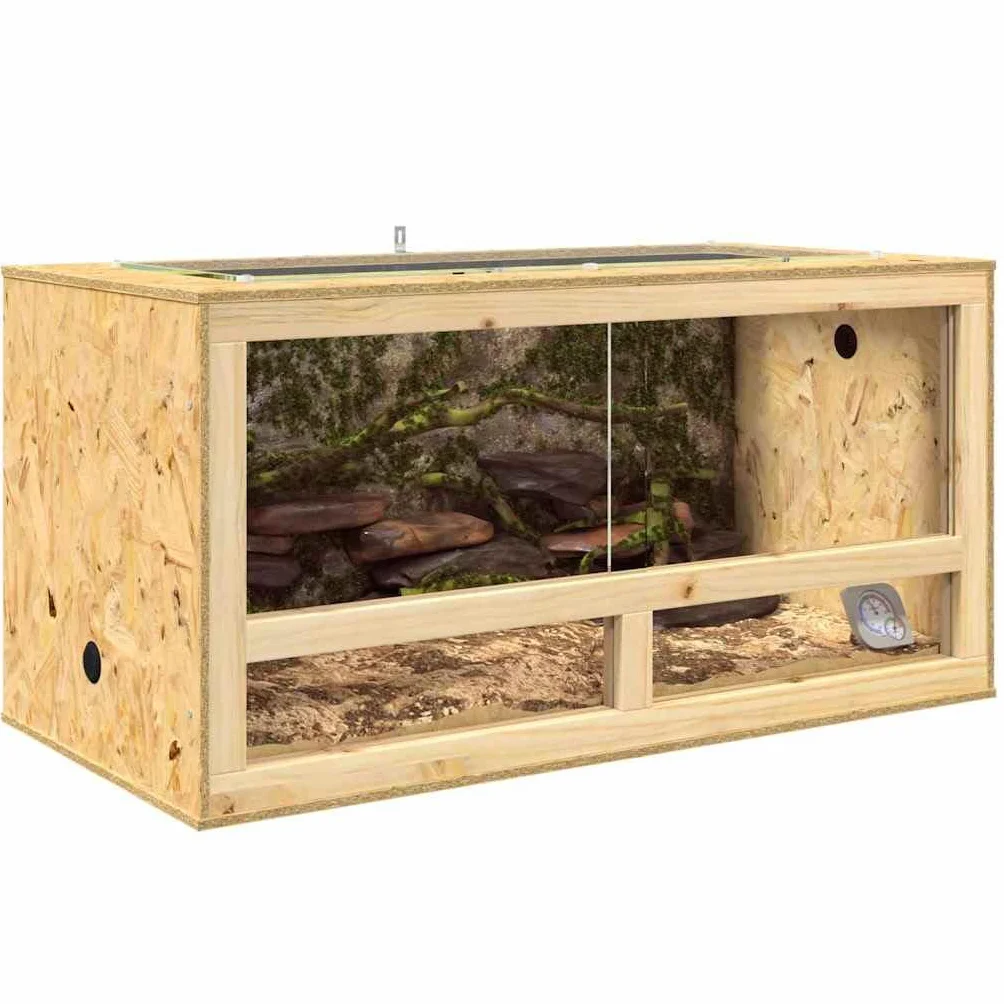 Rechteckiges OSB Terrarium Braun 100 x 50 x 50 cm mit Thermometer für Reptilien und Amphibien, robuste Konstruktion und Pflegeleichte Oberfläche