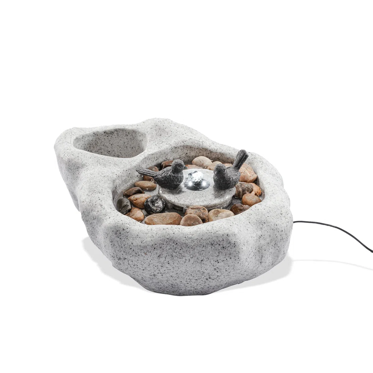 esotec Solar-Brunnen Vogelbadbrunnen mit Akku & LED & Pumpe, Solar Gartenbrunnen mit Vogeltränke, Wasserspiel Outdoor, 42x32x17cm, 101319