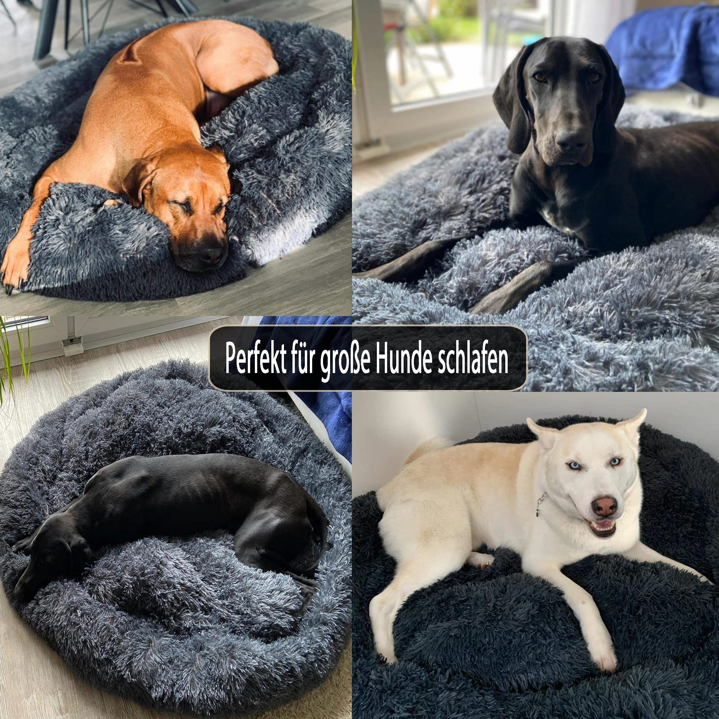 Memory Foam XL Hundesofa Orthopädisches für Grosse Mittlere Hunde Hundekissen Waschbar Oval Hoch Hundebett Antistress Flauschiges Rund Kuschelig Hundehöhle XXL Donut Dunkelgrau